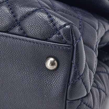 CHANEL Shoulder Tote Bag Matelasse Coco Handle 2WAY Caviar Skin Navy Silver-Tone Hardware Pre-Owned - Vintage La Charme