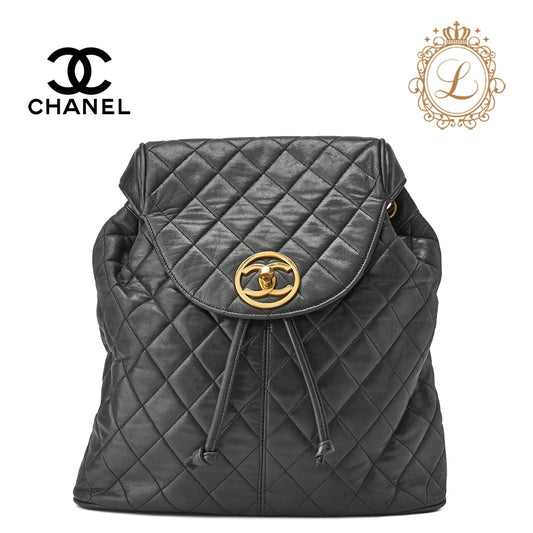 CHANEL Shoulder Backpack Bag Matelasse Lambskin Black Gold-Tone Hardware Pre-Owned - Vintage La Charme