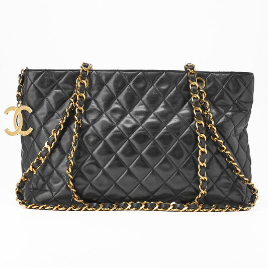 CHANEL Shoulder Tote Bag Matelasse Lambskin Black Gold-Tone Hardware Pre-Owned - Vintage La Charme