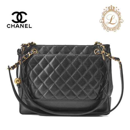 CHANEL Shoulder Tote Bag Matelasse Caviar Skin Black Gold-Tone Hardware Pre-Owned - Vintage La Charme
