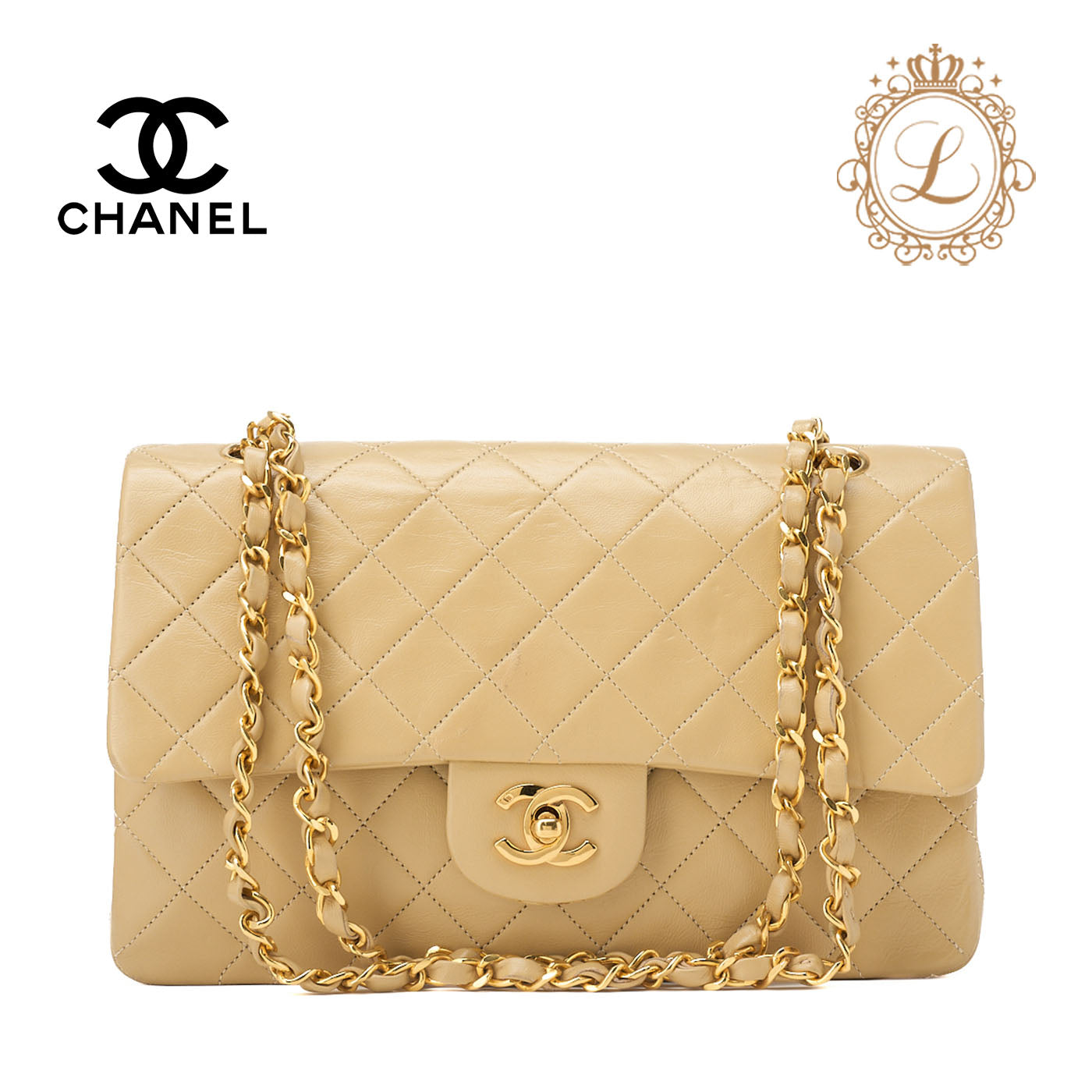 CHANEL Shoulder Bag Tote Bag Matelasse Double Flap Lambskin Beige Gold-Tone Hardware Pre-Owned - Vintage La Charme