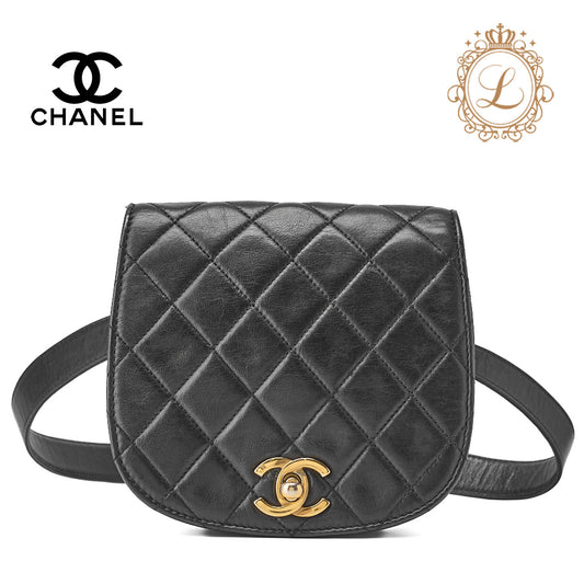 CHANEL Shoulder Tote Bag Matelasse Turn Lock Lambskin Black Gold-Tone Hardware Pre-Owned - Vintage La Charme