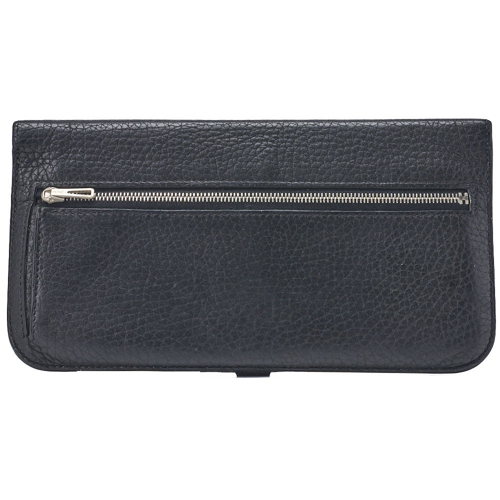 HERMES Dogon Long Two-Fold Wallet Togo Black Silver-Tone Hardware Pre-Owned - Vintage La Charme