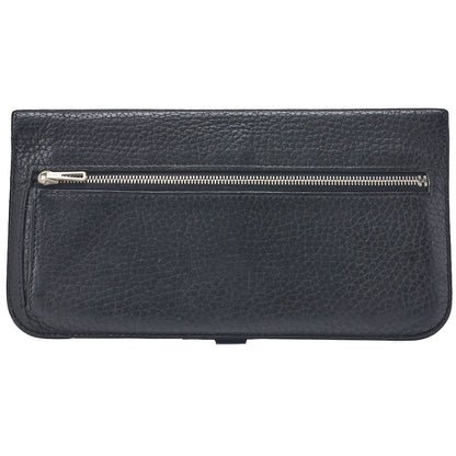 HERMES Dogon Long Two-Fold Wallet Togo Black Silver-Tone Hardware Pre-Owned - Vintage La Charme