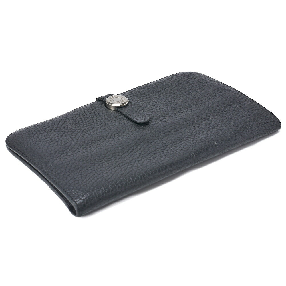 HERMES Dogon Long Two-Fold Wallet Togo Black Silver-Tone Hardware Pre-Owned - Vintage La Charme