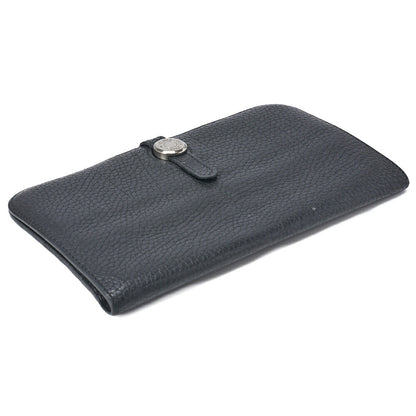 HERMES Dogon Long Two-Fold Wallet Togo Black Silver-Tone Hardware Pre-Owned - Vintage La Charme