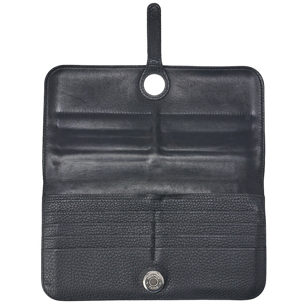 HERMES Dogon Long Two-Fold Wallet Togo Black Silver-Tone Hardware Pre-Owned - Vintage La Charme