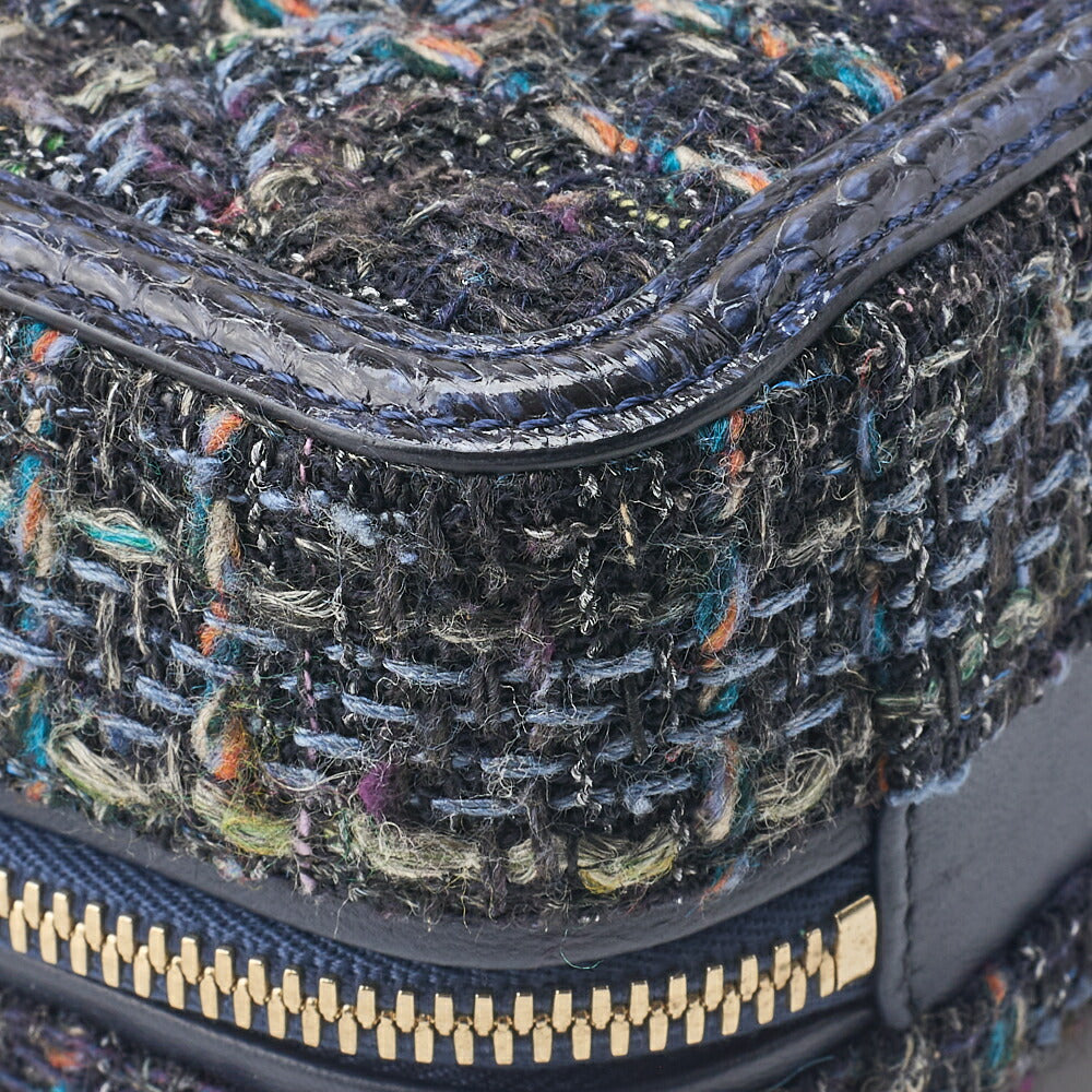 CHANEL Shoulder Tote Bag Coco Mark CC Filigree 2WAY Python Tweed Navy Gold-Tone Hardware Pre-Owned - Vintage La Charme