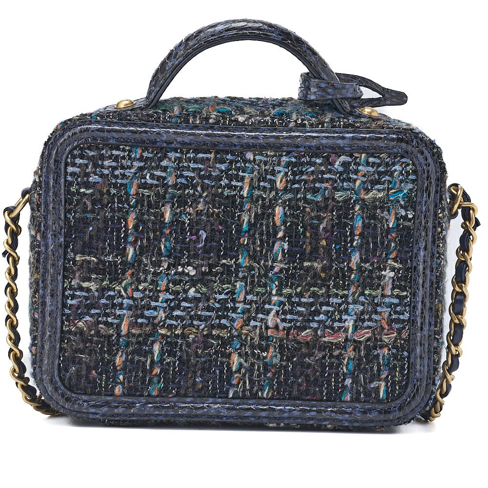 CHANEL Shoulder Tote Bag Coco Mark CC Filigree 2WAY Python Tweed Navy Gold-Tone Hardware Pre-Owned - Vintage La Charme