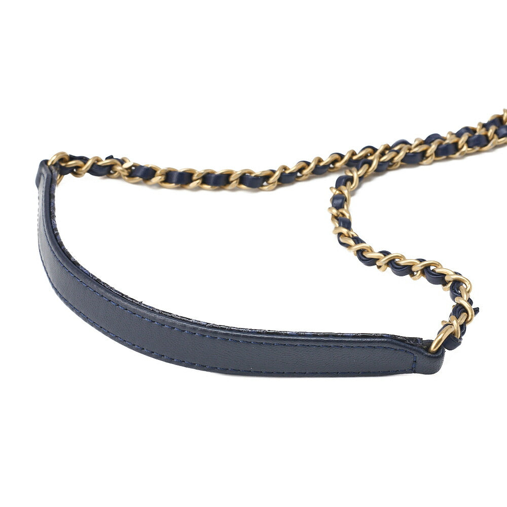 CHANEL Shoulder Tote Bag Coco Mark CC Filigree 2WAY Python Tweed Navy Gold-Tone Hardware Pre-Owned - Vintage La Charme