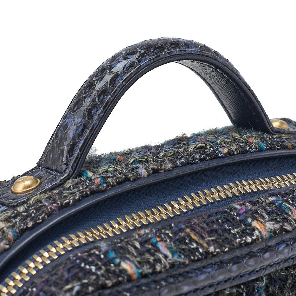 CHANEL Shoulder Tote Bag Coco Mark CC Filigree 2WAY Python Tweed Navy Gold-Tone Hardware Pre-Owned - Vintage La Charme