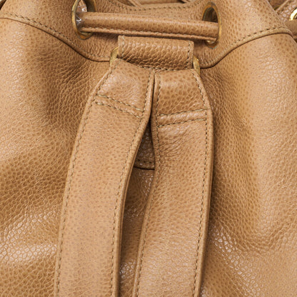 CHANEL Shoulder Backpack Bag Outside Flap Drawstring Type Caviar Skin Beige Gold-Tone Hardware Pre-Owned - Vintage La Charme