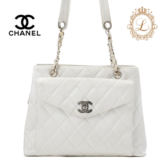 CHANEL Shoulder Tote Bag Matelasse Caviar Skin Silver-Tone Hardware Pre-Owned - Vintage La Charme