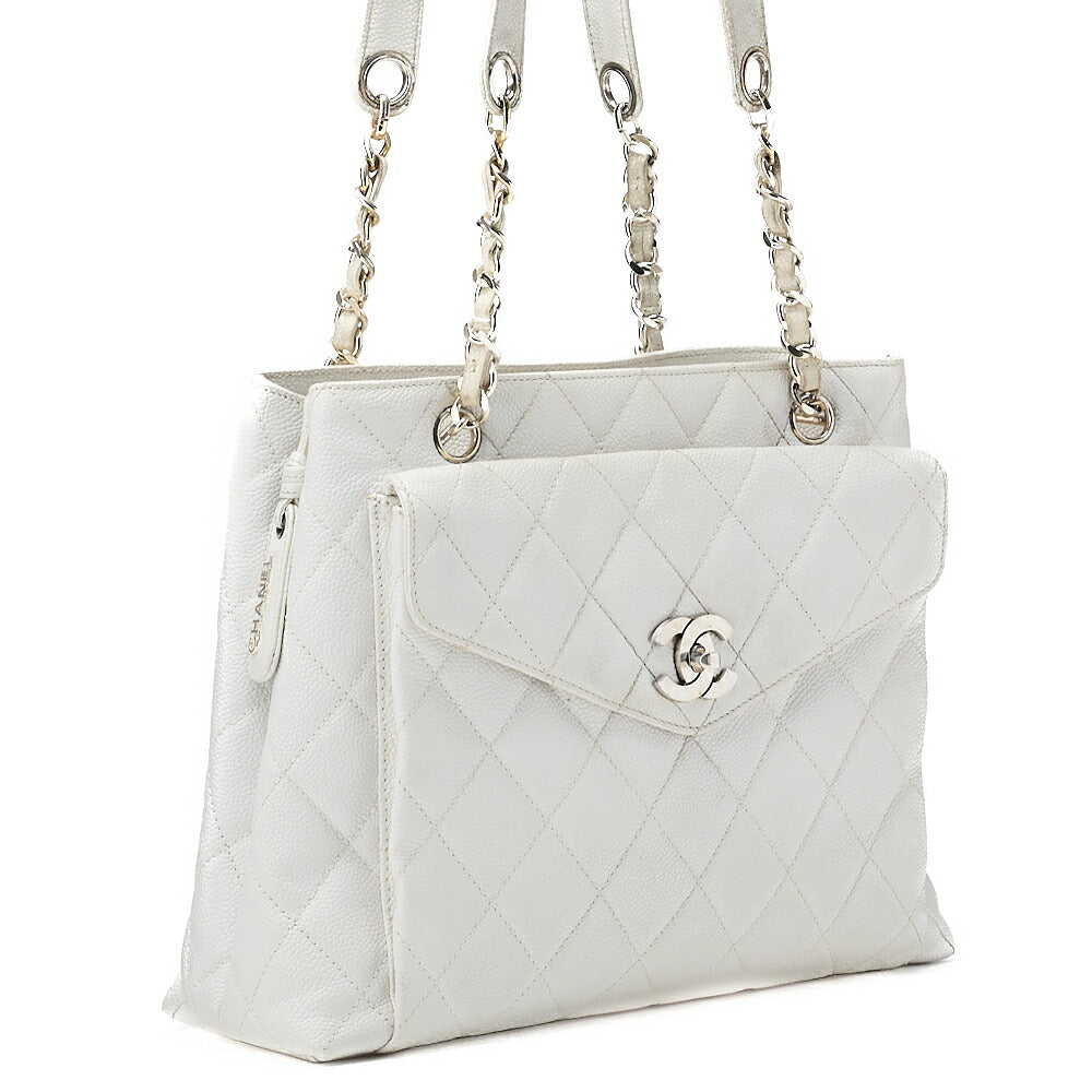CHANEL Shoulder Tote Bag Matelasse Caviar Skin Silver-Tone Hardware Pre-Owned - Vintage La Charme