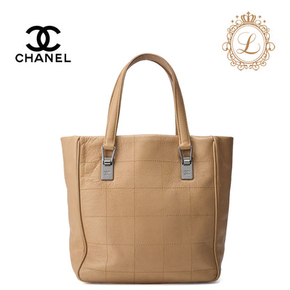 CHANEL Shoulder Tote Bag Choco Bar Logo Mark Caviar Skin Beige Silver-Tone Hardware Pre-Owned - Vintage La Charme