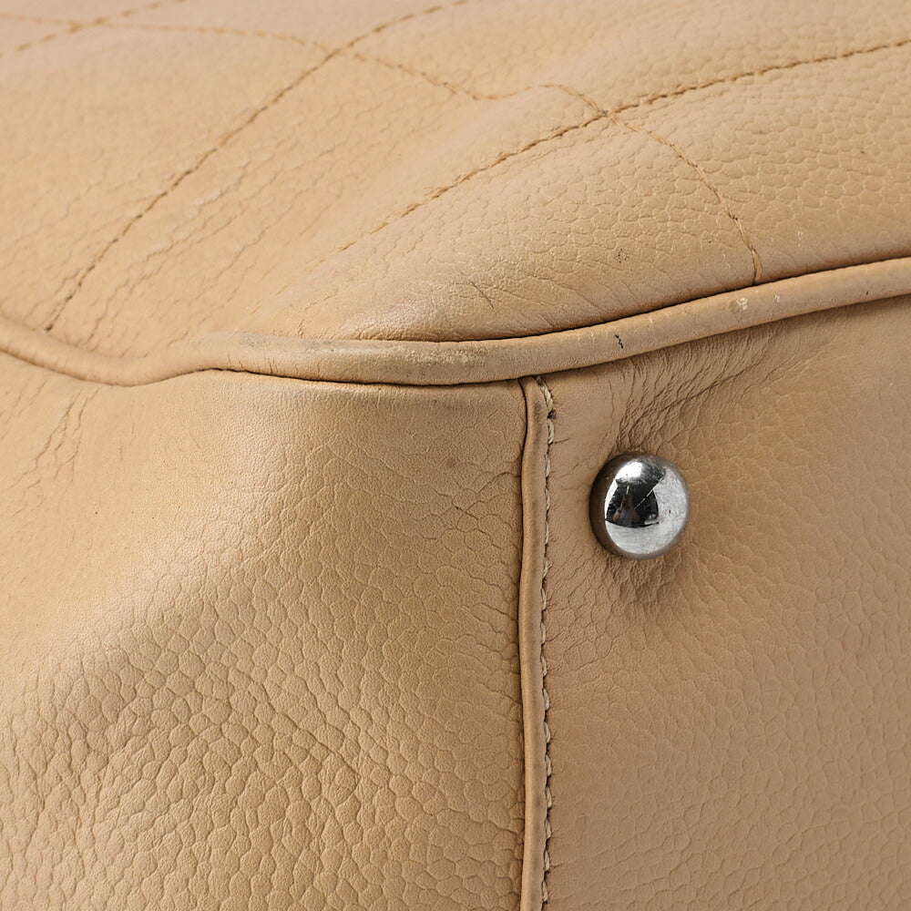 CHANEL Shoulder Tote Bag Choco Bar Logo Mark Caviar Skin Beige Silver-Tone Hardware Pre-Owned - Vintage La Charme