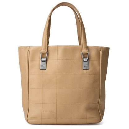 CHANEL Shoulder Tote Bag Choco Bar Logo Mark Caviar Skin Beige Silver-Tone Hardware Pre-Owned - Vintage La Charme