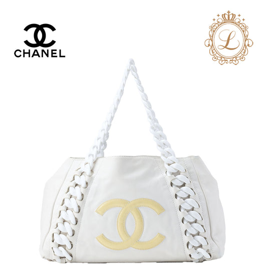 CHANEL Shoulder Tote Bag Coco Mark Plastic Chain Shoulder Lambskin White Gold-Tone Hardware Pre-Owned - Vintage La Charme