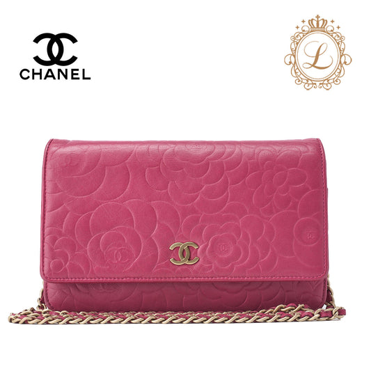 CHANEL Shoulder Bag Chain Wallet Lambskin Pink Gold-Tone Hardware Pre-Owned - Vintage La Charme