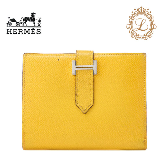 HERMES Bairn Compact Bi-Fold Wallet Epson Yellow Silver-Tone Hardware Pre-Owned - Vintage La Charme