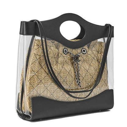 CHANEL Shoulder Tote Bag Matelasse Chain Shoulder 2WAY Lambskin Straw Black Silver-Tone Hardware Pre-Owned - Vintage La Charme