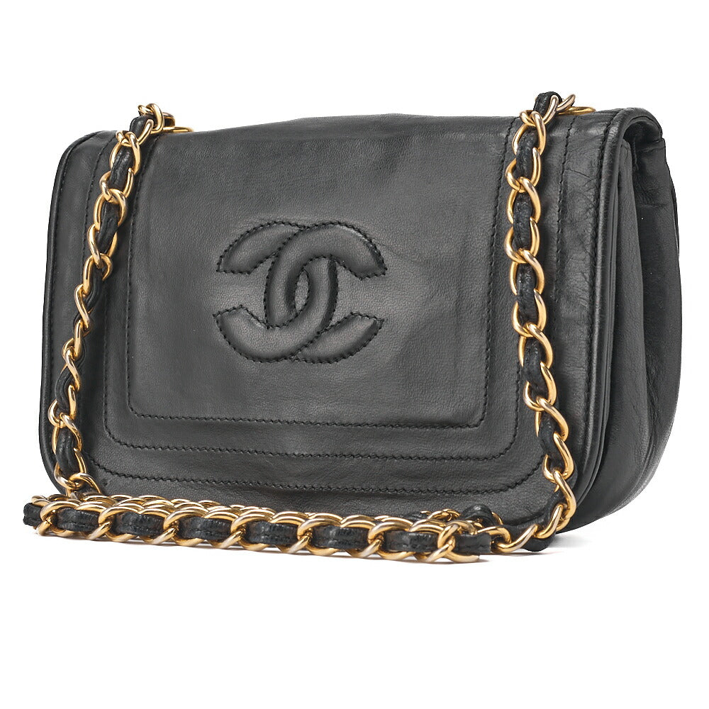 CHANEL Shoulder Bag, Chain Shoulder, Coco Mark, Lambskin, Black, Gold-Tone Hardware, Pre-Owned - Vintage La Charme