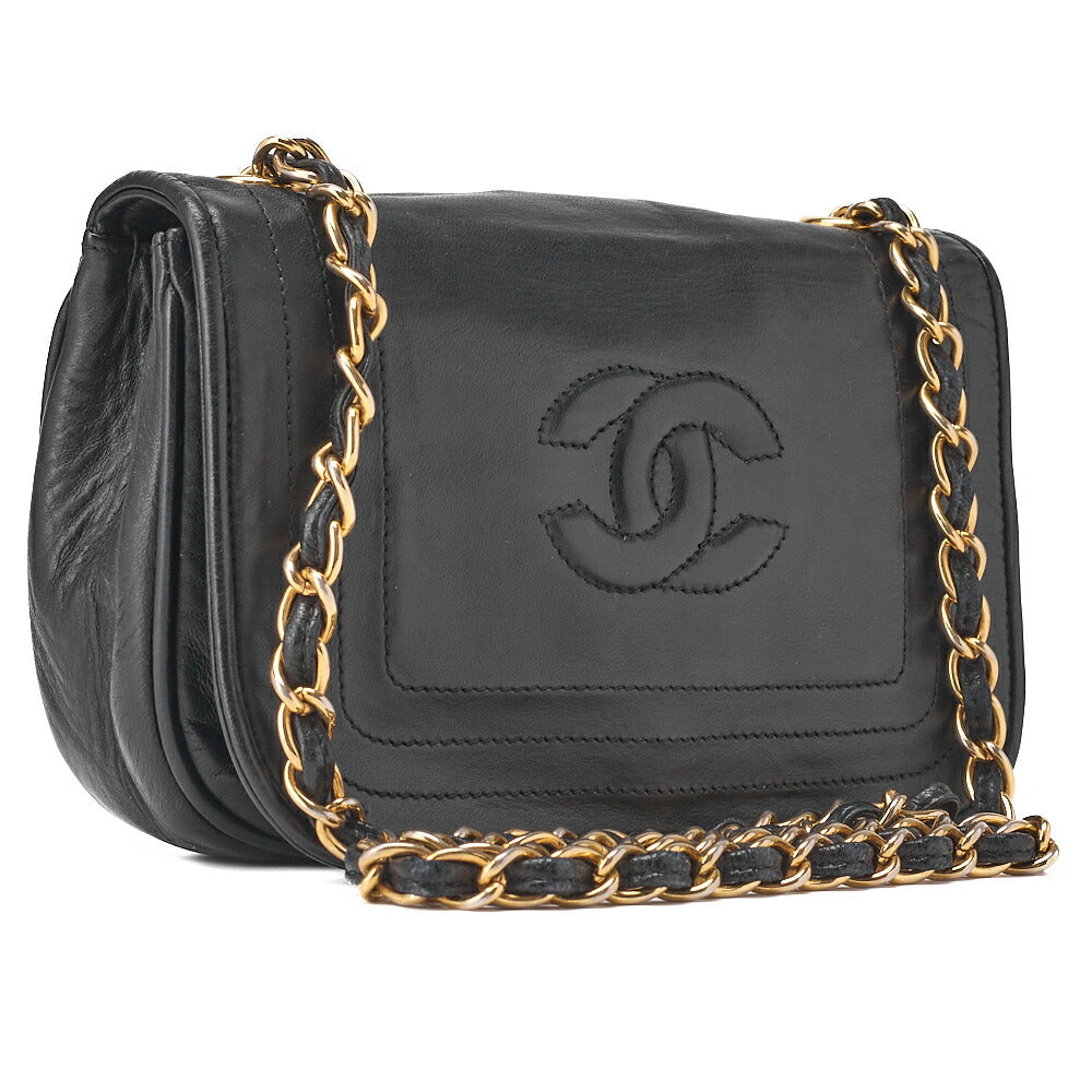 CHANEL Shoulder Bag, Chain Shoulder, Coco Mark, Lambskin, Black, Gold-Tone Hardware, Pre-Owned - Vintage La Charme