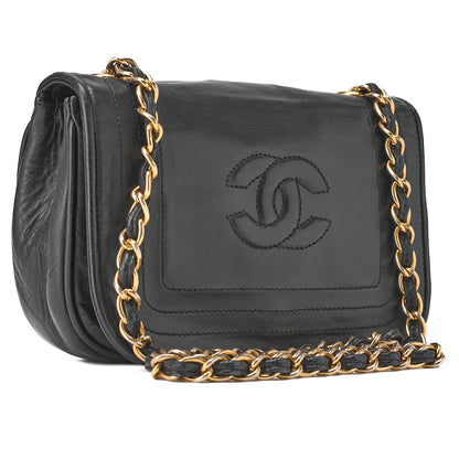 CHANEL Shoulder Bag, Chain Shoulder, Coco Mark, Lambskin, Black, Gold-Tone Hardware, Pre-Owned - Vintage La Charme