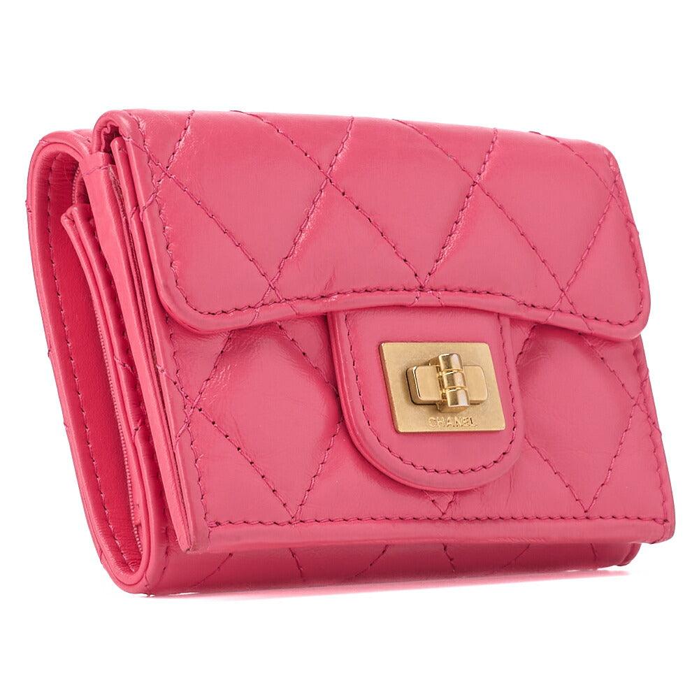 CHANEL Tri-Fold Compact Wallet Matelasse Lambskin Pink Gold-Tone Hardware Pre-Owned - Vintage La Charme