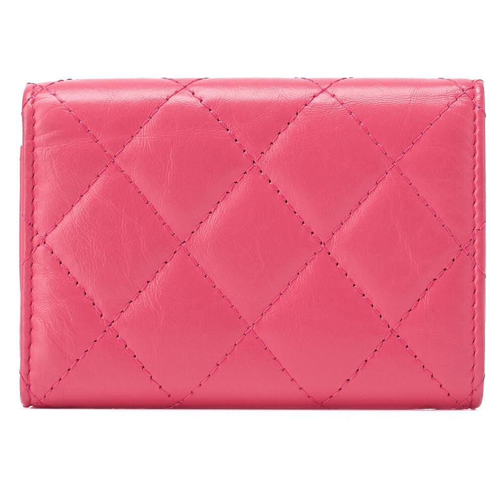 CHANEL Tri-Fold Compact Wallet Matelasse Lambskin Pink Gold-Tone Hardware Pre-Owned - Vintage La Charme