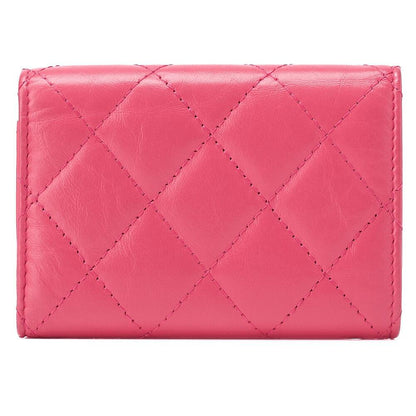 CHANEL Tri-Fold Compact Wallet Matelasse Lambskin Pink Gold-Tone Hardware Pre-Owned - Vintage La Charme