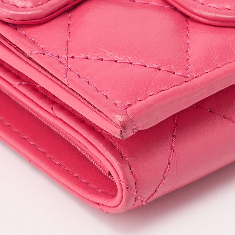 CHANEL Tri-Fold Compact Wallet Matelasse Lambskin Pink Gold-Tone Hardware Pre-Owned - Vintage La Charme