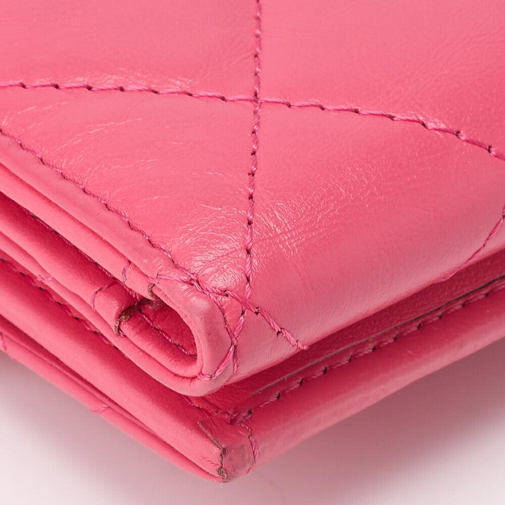 CHANEL Tri-Fold Compact Wallet Matelasse Lambskin Pink Gold-Tone Hardware Pre-Owned - Vintage La Charme