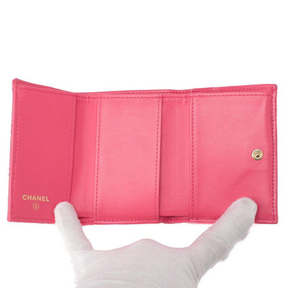 CHANEL Tri-Fold Compact Wallet Matelasse Lambskin Pink Gold-Tone Hardware Pre-Owned - Vintage La Charme