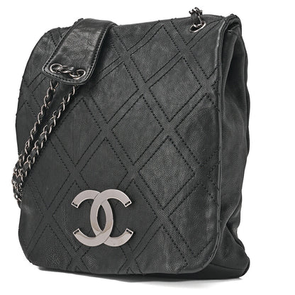 CHANEL Shoulder Bag, Chain Shoulder, Matelasse, Caviar Skin, Black, Silver-Tone Hardware, Pre-Owned - Vintage La Charme