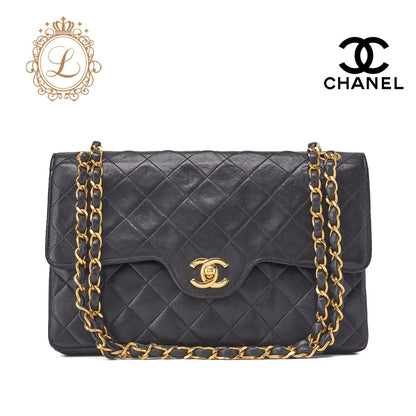 CHANEL Shoulder Bag, Matelasse Double Flap, Lambskin, Black, Gold-Tone Hardware, Pre-Owned - Vintage La Charme