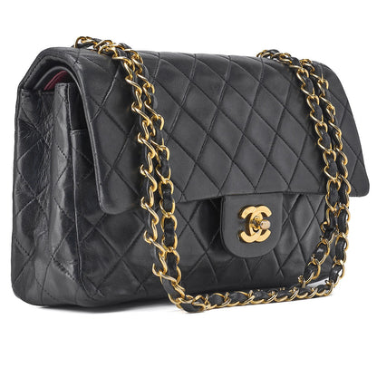 CHANEL Shoulder Bag, Chain Shoulder, Matelasse, Lambskin, Black, Gold-Tone Hardware, Pre-Owned - Vintage La Charme