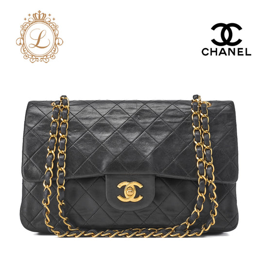 CHANEL Shoulder Bag, Chain Shoulder, Matelasse, Lambskin, Black, Gold-Tone Hardware, Pre-Owned - Vintage La Charme