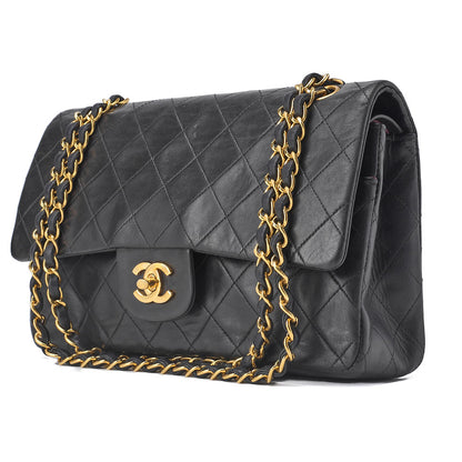 CHANEL Shoulder Bag, Chain Shoulder, Matelasse, Lambskin, Black, Gold-Tone Hardware, Pre-Owned - Vintage La Charme