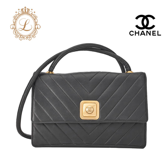 Chanel Shoulder Bag, V Stitch, Lambskin, Black, Gold-Tone Hardware, Pre-Owned - Vintage La Charme