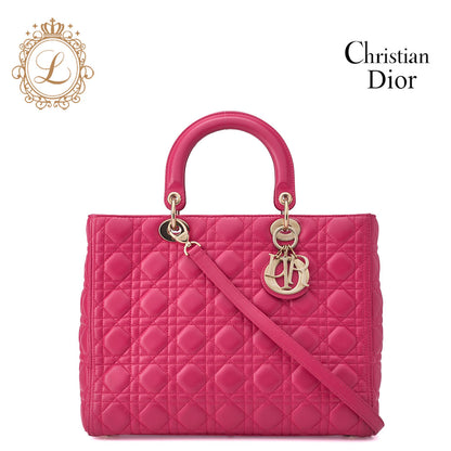 Dior Lady Dior Cannage 2WAY Handbag Lambskin Pink Gold-Tone Hardware Pre-Owned - Vintage La Charme