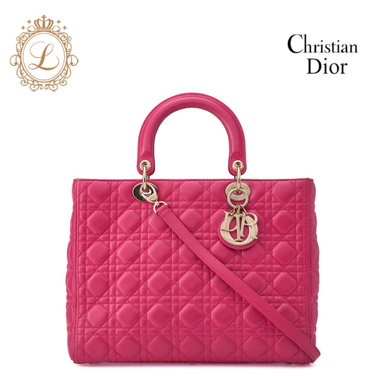 Dior Lady Dior Cannage 2WAY Handbag Lambskin Pink Gold-Tone Hardware Pre-Owned - Vintage La Charme