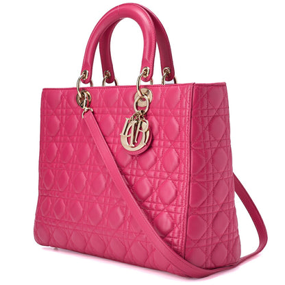 Dior Lady Dior Cannage 2WAY Handbag Lambskin Pink Gold-Tone Hardware Pre-Owned - Vintage La Charme