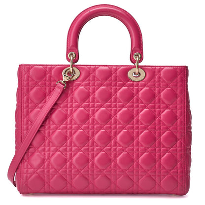 Dior Lady Dior Cannage 2WAY Handbag Lambskin Pink Gold-Tone Hardware Pre-Owned - Vintage La Charme