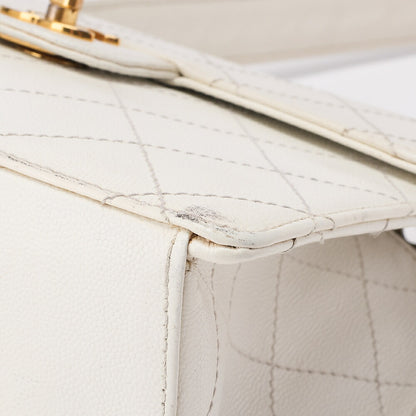 CHANEL Shoulder Bag, Chain Shoulder, Matelasse, Caviar Skin, White, Gold-Tone Hardware, Pre-Owned - Vintage La Charme
