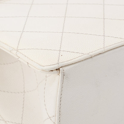 CHANEL Shoulder Bag, Chain Shoulder, Matelasse, Caviar Skin, White, Gold-Tone Hardware, Pre-Owned - Vintage La Charme