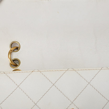 CHANEL Shoulder Bag, Chain Shoulder, Matelasse, Caviar Skin, White, Gold-Tone Hardware, Pre-Owned - Vintage La Charme