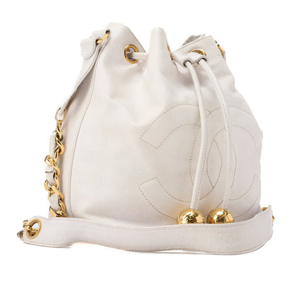 CHANEL Shoulder Bag, Chain Shoulder, Caviar Leather, White, Gold-Tone Hardware, Pre-Owned - Vintage La Charme