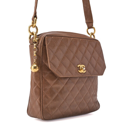 CHANEL Shoulder Bag, Chain Shoulder, Matelasse, Caviar Skin, Brown, Gold-Tone Hardware, Pre-Owned - Vintage La Charme