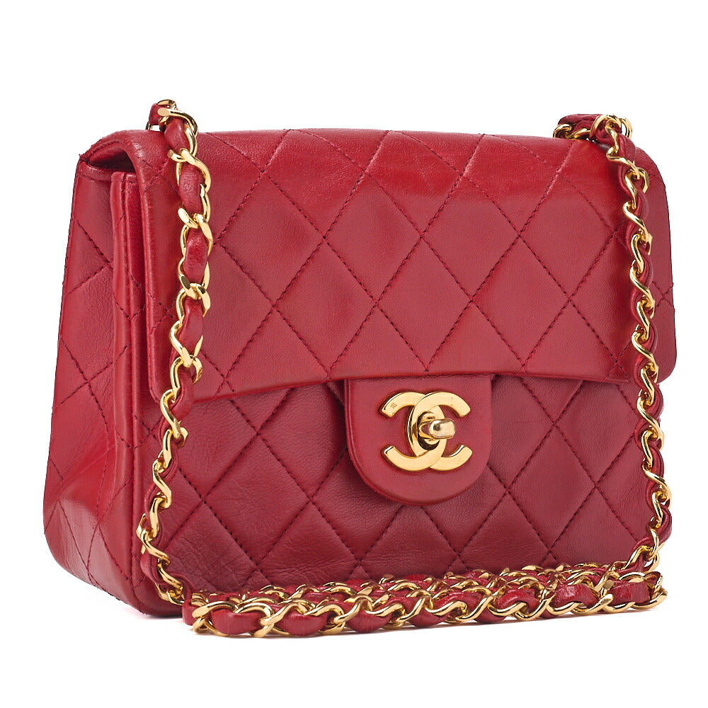CHANEL Chain Shoulder Bag Mini Matelasse Lambskin Red Gold-Tone Hardware Pre-Owned - Vintage La Charme